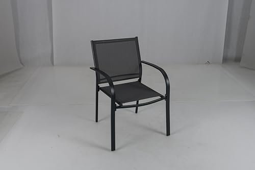 COSTWAY Gartenstühle stapelbar 2er Set, Stapelstühle aus Textilene und Metallgestell, Terrassenstühle mit Armlehnen, Balkonstühle bis 150 kg belastbar, 61 x 58 x 85 cm, Grau
