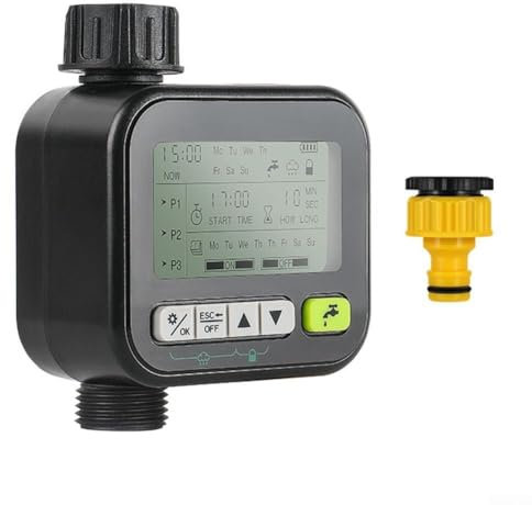 Temporizador programable de jardinería para riego automático con sensor de lluvia y función de seguridad infantil (negro)