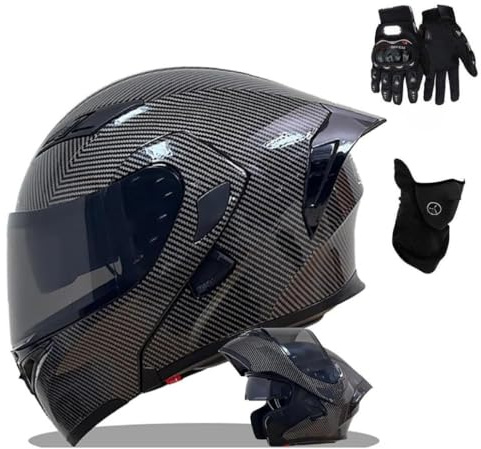 Motorradhelm Vollvisierhelm Klapphelm mit Doppelter Sonnenblende, Modularer Helm Für Erwachsene Moped(C4,XXL(61~62CM))