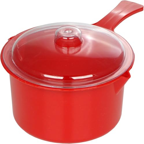 Easy Cook Polly Carbonate BPA Safe Non-Staining Microwave Sauce Pan and Lid, Red Color, 500ml