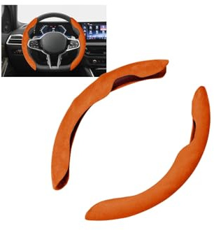 Rondrive Lenkradbezug Wildleder Auto Lenkradhülle Universal Segmented Lenkradschutz 3er Set Anti Rutsch Lenkradabdeckung Leder 37-39cm Lenkradschoner für D-Form Rundform Orange