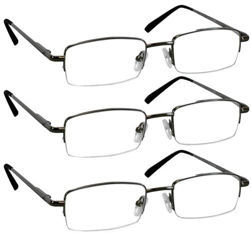 TruVision Readers 3 Pk - Gunmetal Metal Frames and Clear Acrylic Lenses 2.00