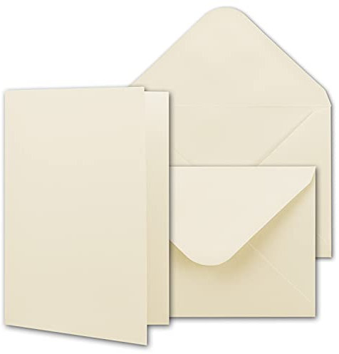 Set di 75 biglietti pieghevoli, con buste DIN A6/C6, colore bianco naturale, 10,5 x 14,8 cm, da personalizzare