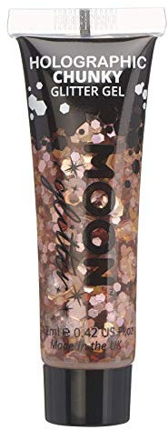 Holographic Chunky Face & Body Glitter Gel by Moon Glitter - Rose Gold - Cosmetic Festival Glitter Face Paint for Face, Body, Hair, Nails - 12ml