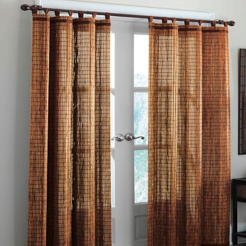 BrylaneHome Tab-Top Panel Window Curtain - 42W 63L, Honey Oak Brown