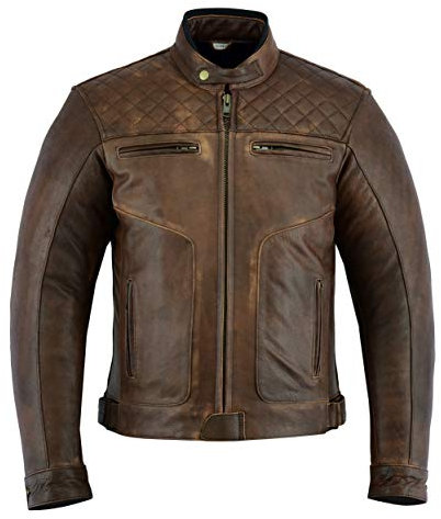 Texpeed Braun Motorrad lederjacke herren mit protektoren - Leder mit Rautensteppung - Motorrad Mit Original Biker Rüstung (EN 1621-1) Schutz XL