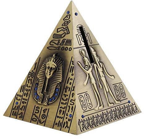 Tubayia Vintage Iron Pyramid Figure Money Box Piggy Bank Home Decor Table Decoration Ornament, bronze
