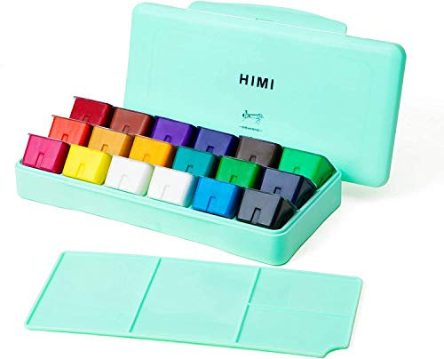 Himi Gouache-Farbset, Kunststoffbehälter, 18 kräftige Farben, ungiftige Farben mit tragbarer Palette für Künstler, Leinwandmalerei, Aquarellpapier, reichhaltige Pigmente, 30 ml/Behälter