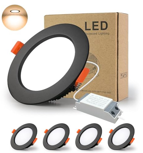 BAGZY LED Einbaustrahler 230V Schwarz Spots Flach 15W 230V IP44, 1200 Lumen 4er Set Warmweiß 3000K Ausschnitt 140-150mm,CRI 80,Einbauleuchten Decken Spot,für Schlafzimmer Badezimmer Wohnzimmer