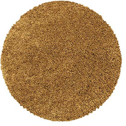 HomebyHome Teppich Rund Hochflor 200 cm Rund - Shaggy Teppich Wohnzimmer Goldfarbe Extra Weich und Flauschig - Langflor Teppiche für Schlafzimmer, Küche, Flur - Carpet, Halı, Kilim