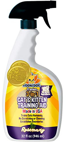 Bodhi Dog 3-in-1 Cat & Kitten Training Aid - Feline Deterrent Spray for Indoor and Outdoor Use - Protect Furniture, Rugs and Plants - Establish Boundaries & Keep Cats Off - Made in USA (32 Fl Oz)