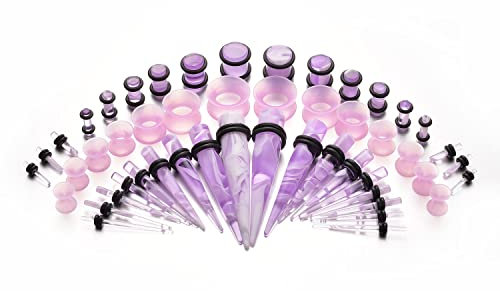 vogem Lot de 50 écarteurs d'oreille en acrylique 14 G-00 G et tunnels en silicone Motif marbre, Acrylique