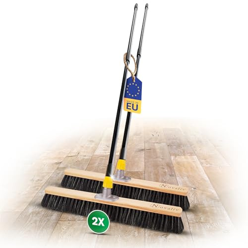 Novaliv 2X Saalbesen mit Rosshaarmischung I 60cm mit Teleskopstiel I weiche Borsten Kehrbesen Hofbesen Feinstaubbesen