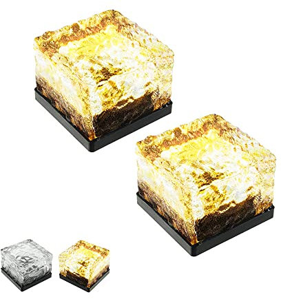 MAGIC SELECT 2 stück 7cm LED Glas Ziegel Solarlicht. Solar Bodenleuchten Glas Pflastersteine Wegbeleuchtung Solarlampen. Außendekorationsleuchten für Garten, Balkon und Terrasse Schwimmbad