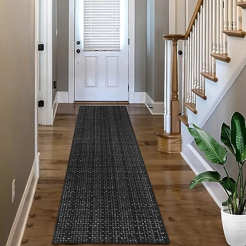 Seavish Küchenteppich, großer Waschraumteppich, Boho-Teppich, waschbar, 60x20 cm, schwarz-weiß gestreifter Teppich, Baumwolle, gewebt, extra lang, Flurteppich, Tür, Schlafzimmer