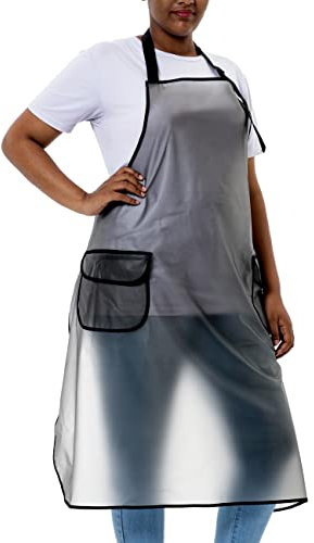 Wasserdichte Schürzen in Übergröße für Damen und Herren mit Taschen, verstellbar, langlebiges Gummi-Vinyl für Lätzchen, Küche, Kochen, Geschirrspülen, Schwarz Transparent, 5X-Large