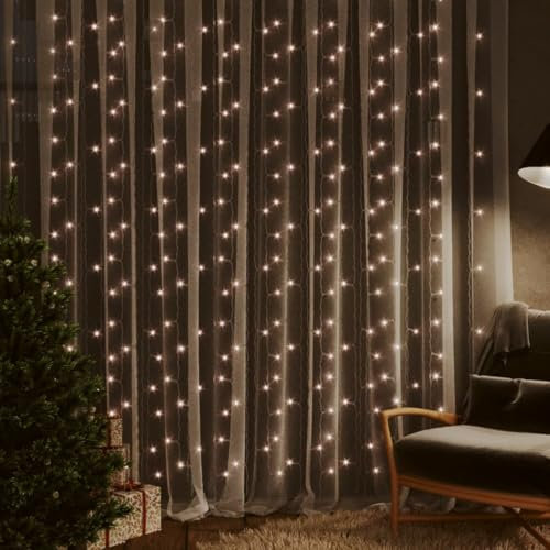 vidaXL LED Lichtervorhang Lichternetz Innen Außen Garten Weihnachten Lichterkette Deko Weihnachtsdeko 3x3m 300 LEDs Warmweiß 8 Funktionen
