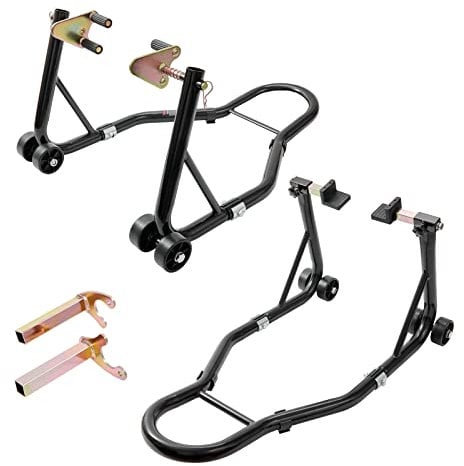 VEVOR Cavalletto per Ruote Posteriore per il Sollevamento della Moto Bici Garage Capacità Carico Max. 390kg, Cavalletto Supporto per Moto Bici da Officina Adatto Testa della Forcella a Doppia U + L