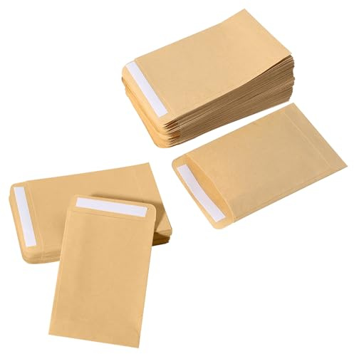 HXMJIED 130 Pcs Brown Envelopes - Mini Money & Seed Packets, Adhesive, Kraft Paper, Cash Gift Envelopes