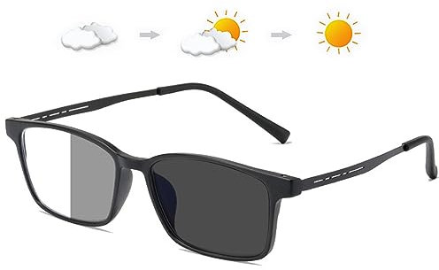 Lanomi Selbsttönende Lesebrille Herren Damen Blaulichtfilter Photochrome Lesehilfe Rechteck UV Schutz Sehhilfe Flexibel Vollbild Sonnen Brille mit Sehstärke Matt Schwarz (Selbsttönende Grey) 2.5