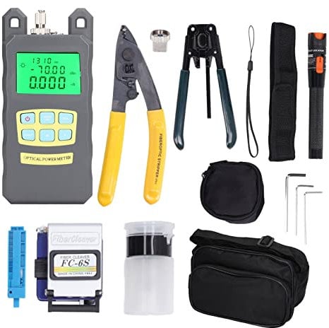 FTTH Fiber Optic Termination Tool Kit, 15 Pcs Set Optical Fiber Tool Kit, 3 in 1 Fixture Optical Fiber Cleaver, 2.5mm Interface OPM VFL Supports, FTTH Optic Kit