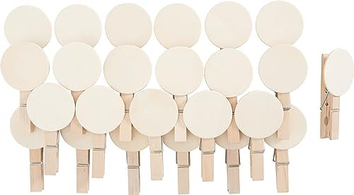 VBS 24er-Pack Holzklammer Button rund 7,5x1cm Speerholz unbemalt Klammer Bastelklammer Tischkarten Adventskalender Geschenkverpackung