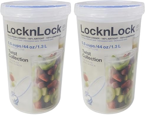 LocknLock Round 1.3ltr Food Storage Containers with Lids - Airtight & Watertight, Microwave & Dishwasher Safe Food Containers with Twist Lids (115 x 178mm) (Pack of 2)