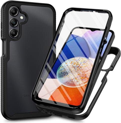 Coque pour Samsung Galaxy A15 4G/5G avec protecteur d'écran intégré, coque de protection intégrale à 360°, robuste, anti-rayures et antichoc en silicone transparent pour Samsung A15 6,5, noir