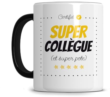 L'épicerie Chérie MUG Certifiee Super Collegue et Super pote - Cadeau collegue de travail - Cadeau collegue homme - collegue de bureau - Céramique 330ml (Homme Jaune)