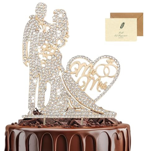 SwirlColor Wedding Cake Toppers, Sparkly Mr and Mrs Cake Topper with Rhinestones Metal Bride and Groom Cake Toppers for Wedding Engagement Anniversary Valentine's Day, with A Card