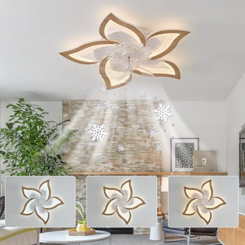 Luyaim 69CM Grana Di Legno Lampadario Ventilatore Con Telecomando Motore DC Reversibile 6 Velocità Plafoniera Con Ventilatore Camera Da Letto Soggiorno Dimmerabile Lampadari Con Ventilatore Design