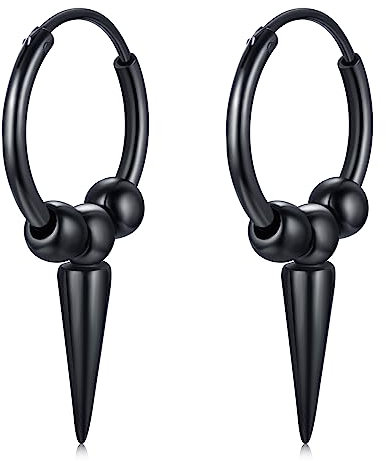 Pendientes de espiga de plata de ley 925, aretes de bola con pinchos, aretes de aro negro, aretes de aro punk, joyería gótica, regalos para hombres y mujeres, cumpleaños, Plata de ley, No es una