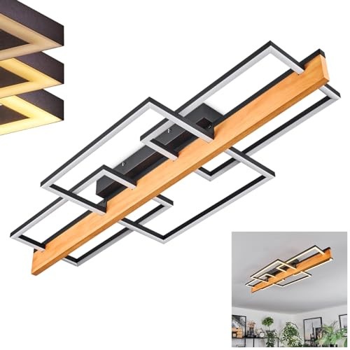 HOFSTEIN LED Deckenleuchte Pompu, Deckenlampe aus Holz/Metall/Kunststoff in Natur/Schwarz/Weiß, moderne Leuchte im skandinavischen Design, 36 Watt, 1800 Lumen, 3000 Kelvin, Wohnzimmer, Esszimmer