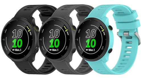Garmcool 3 Pezzi 20mm Cinturino Compatibile con Garmin Forerunner 55 / Venu Sq/Venu Sq Music/Venu 2 Plus/Venu/Venu Sq 2 / Venu Sq 2 Music Cinturino Nero Grigio Teal Sportivo