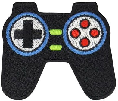 Gestickter Controller Aufnäher zum aufbügeln oder aufnähen Bügelbild Bügelpatch Aufbügler für Kleidung Bügelflicken Joystick Gaming Applikation Patch Größe 6,6 x 5,6 cm