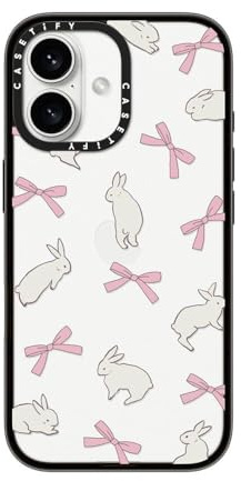 CASETiFY Compact iPhone 16 Case [Lightweight / 4ft. 2X Military Grade Drop Protection/Slim] - Rabbit Ribbon - Clear Black
