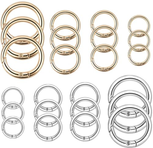 24 Stück Mini Karabiner Rund Karabinerhaken 13/16/19/25mm Klein Schlüsselring Keyring Federspaltringe Taschenringe O-Ring Zinklegierung für Taschen Bastelarbeiten Handwerk Machen Anhänger Gold Silber