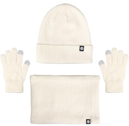 Mütze Schal Handschuhe Set Damen Herren,Warm Beanie Mütze Touchscreen Handschuhe Set,Beanie Strickmütze Winterschal mit Fleecefutter,Wintermütze Winterschal Winterhandschuhe Geschenk 3 in 1 Set