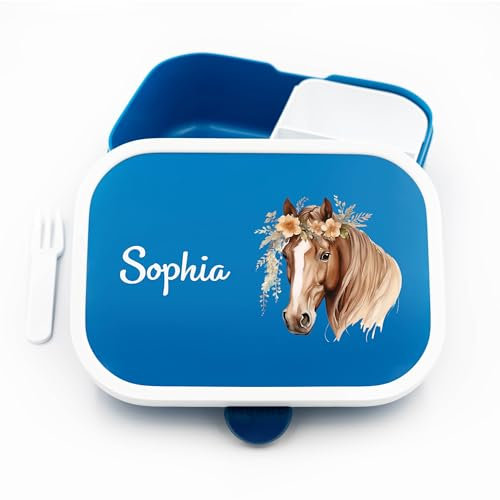 Campus Bento Box Brotdose für Mepal Lunchbox - Brotdose personalisiert Mädchen - Geschenk Pferdemädchen - 750 ml - Blau - mädchen pferde geschenke brotdose mit namen schule lunchbox bento box