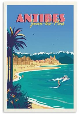 YQCQCS Vintage Antibes Reiseposter Frankreich Strand Leinwand Kunst Poster Bild Wanddekoration Malerei Poster Dekorative Poster