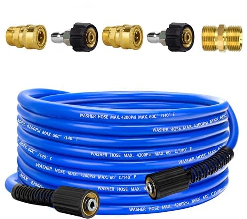 Pressure Power Washer Hose 30 FT x 1/4, Super Flexible Kink Resistant Car Washer Replacement with M22 Fittings & 3/8 Quick Connect Adapters for Ryobi Troy Bilt Flexzilla Greenworks & More, 4200PSI