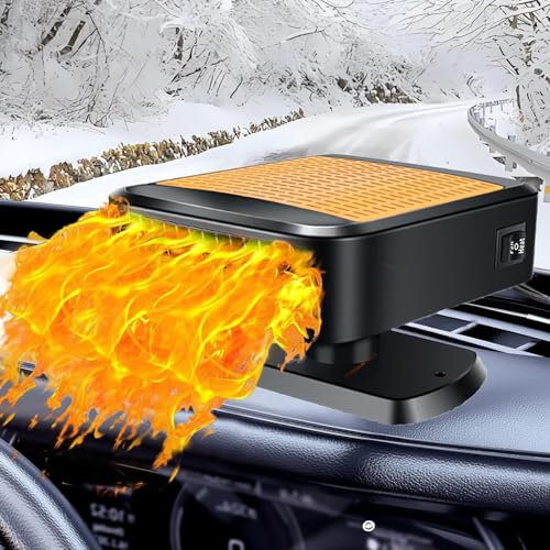 Chuankefanxing Tragbare Auto Heizung, 12V 200W Auto Heizung, 2 in 1 Heizung & Kühlung Windschutzscheibe Defrost Defogger, 360 Grad Rotation Defogger mit starken Klebefläche für Auto