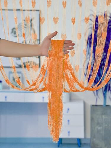 Whakano 2 Stück Fadenvorhang mit Herz,Fliegengitter Raumteiler,String Türvorhang Fensterdekoration,Dekorative Gardine,Wohnaccessoires,Schaufensterdekoration,für Party,Hochzeit,Café,Restaurant,Orange