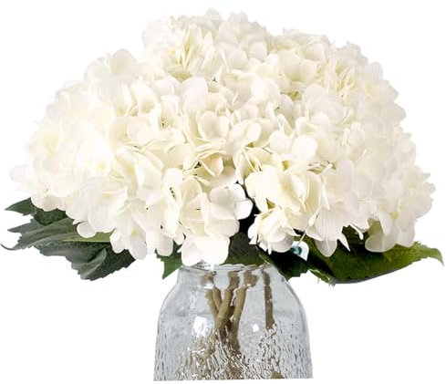 Hortensia Fake Flowers, 6pcs Fleurs artificielles de soie 18 pcs, Hortenses de soie fausse en soie avec tiges, fausses fleurs d'hortensia pour la table de table de table de table, blanc, blanc