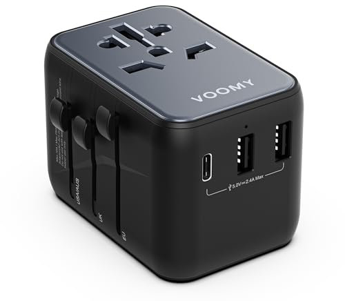 Reiseadapter Weltweit, Universal Reisestecker mit 1 USB-C, 2 USB-A, Steckdosenadapter Europa UK Mexiko Australien Japan Thailand, Reiseadapter USA, Reisestecker Adapter Weltweit, Travel Adapter