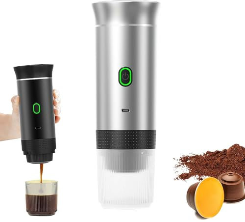 Mini machine à café expresso électrique portable 3 en 1 sans fil 15 bars de pression, cafetière rechargeable auto-chauffante avec café moulu et capsule pour camping-car, randonnée