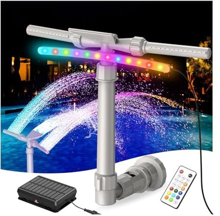 XJUGEZ 3 in 1 Pools Wasserfall Für Aufstellpools Mit Solar-Poollicht - 9 Farben,Springbrunnen für Pool Brunnen Wasserfall zur Abkühlung des Pools,Poolzubehör mit Fernbedienung