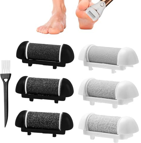 6PCS Foot File Replacement Rollers for Scholl/Essy/Pedi Foot File,Coarse/Medium/Fine Replacement Roller Refill Heads with Brush,Micro Replacement Rollers for Pedi,Replacement Roller Head Dry/Wet Use