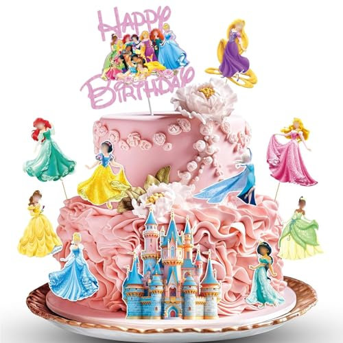 Randomgo 11 Piezas Decoracion Tartas Cumpleaños Princesa para Niñas, Topper Tarta Cumpleaños Princesa, Decoración de Cupcakes, Cake Topper para Fiesta de Cumpleaños Niños (A)