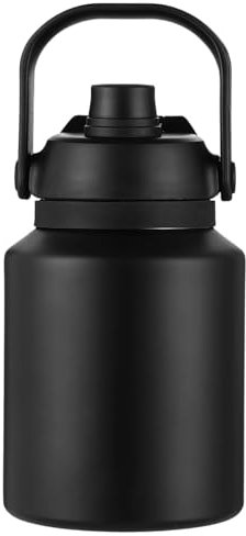 1 Gallon Insulated Stainless Steel Water Jug with Straw, Leakproof Travel Bottle with Handle, Black, Blue, Ivory